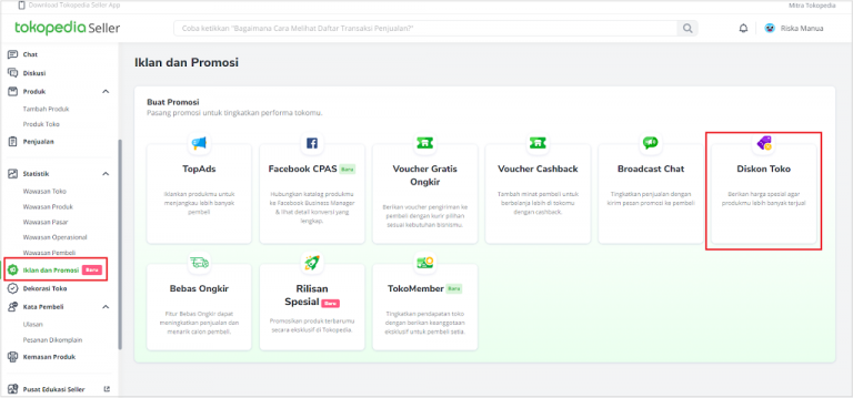 Dashboard tokopedia seller