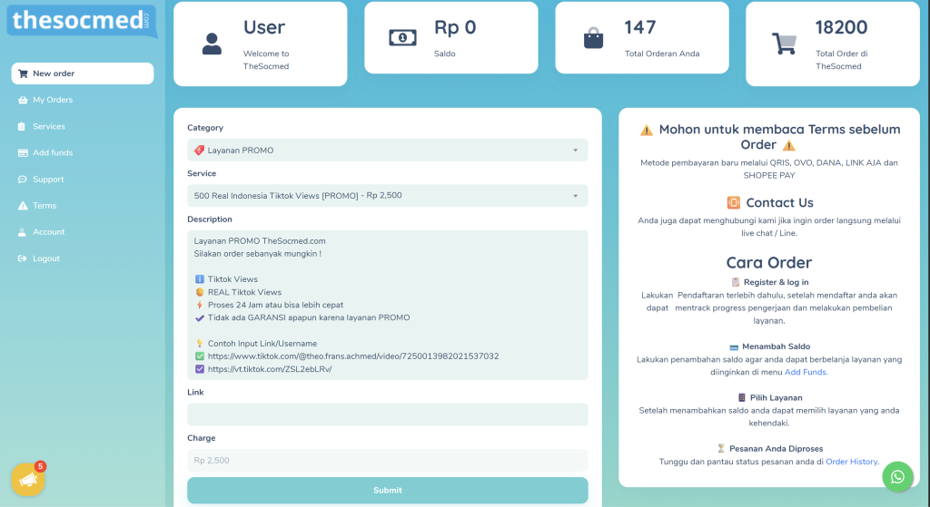 Cara order di TheSocmed